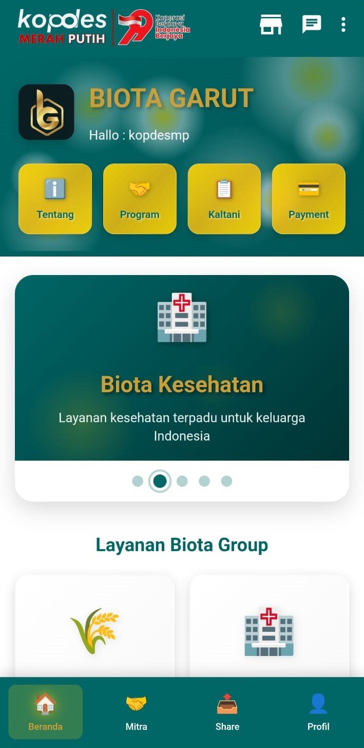 Tampilan aplikasi BIOTA GARUT